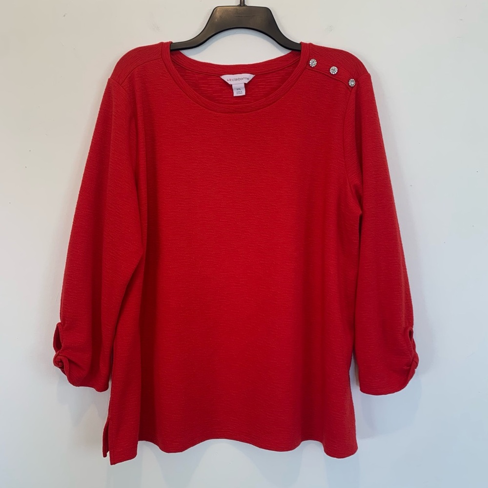 Liz Claiborne Red Top Rhinestone Detail XXL